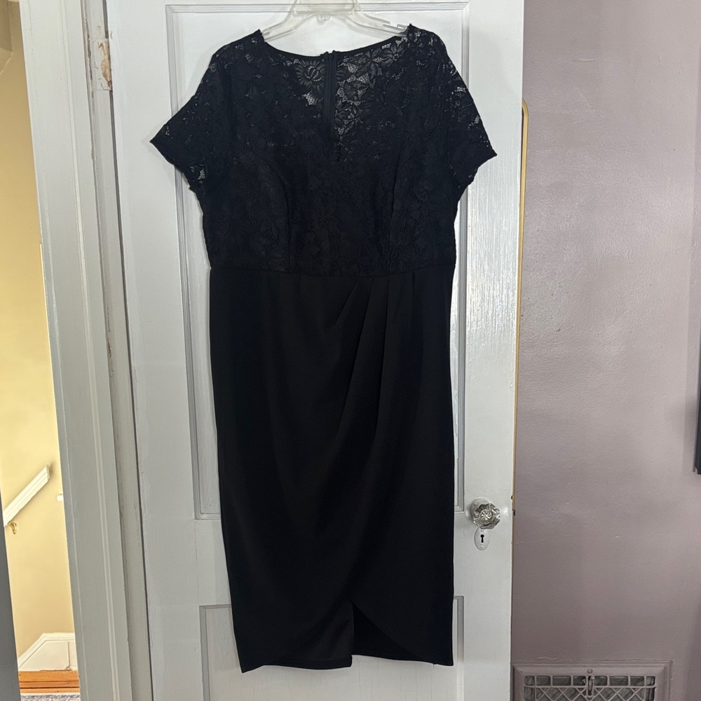 SHEIN Elegant Black Lace Midi Dress